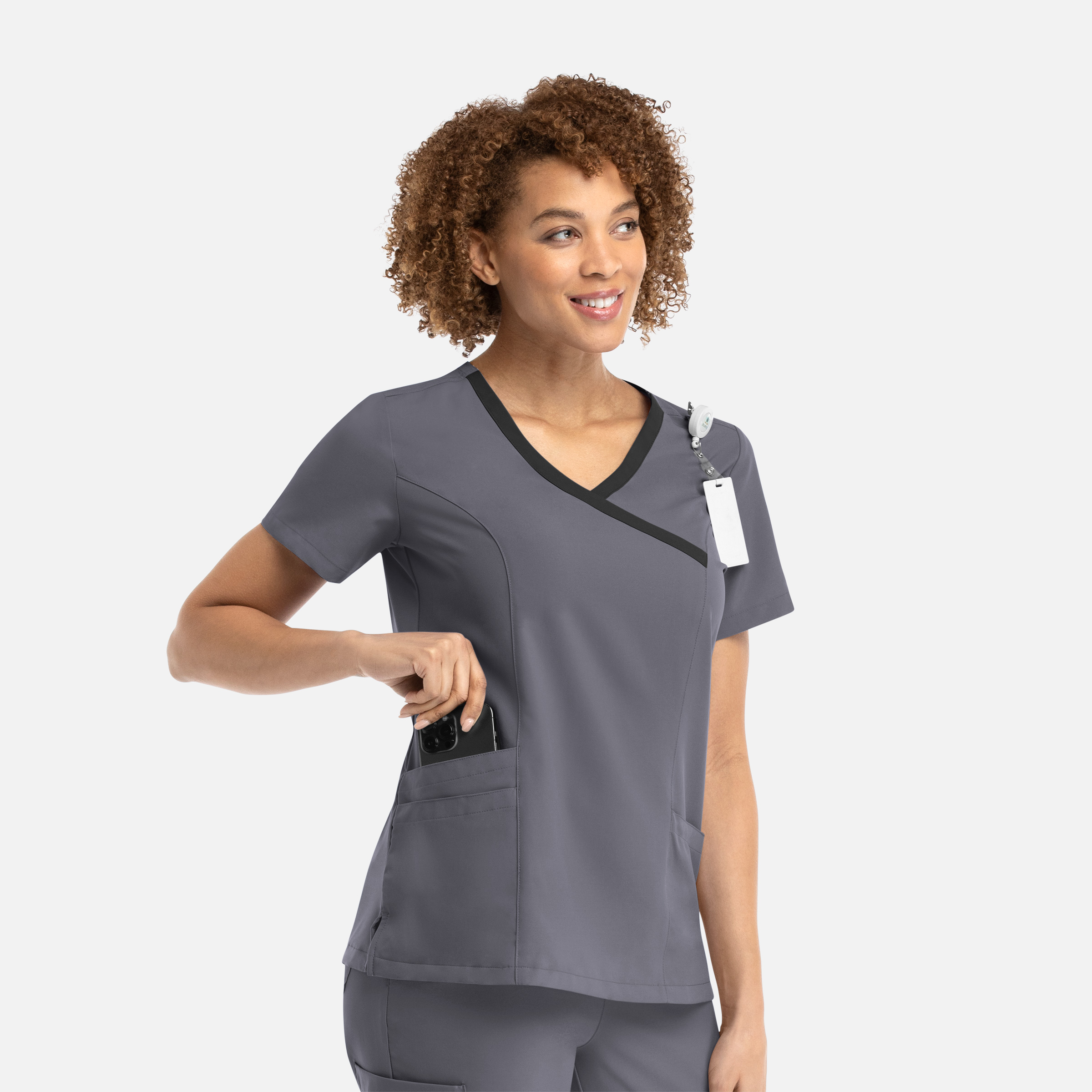Women  Top  5004  Womens Mock Wrap Top with Contrast Trim